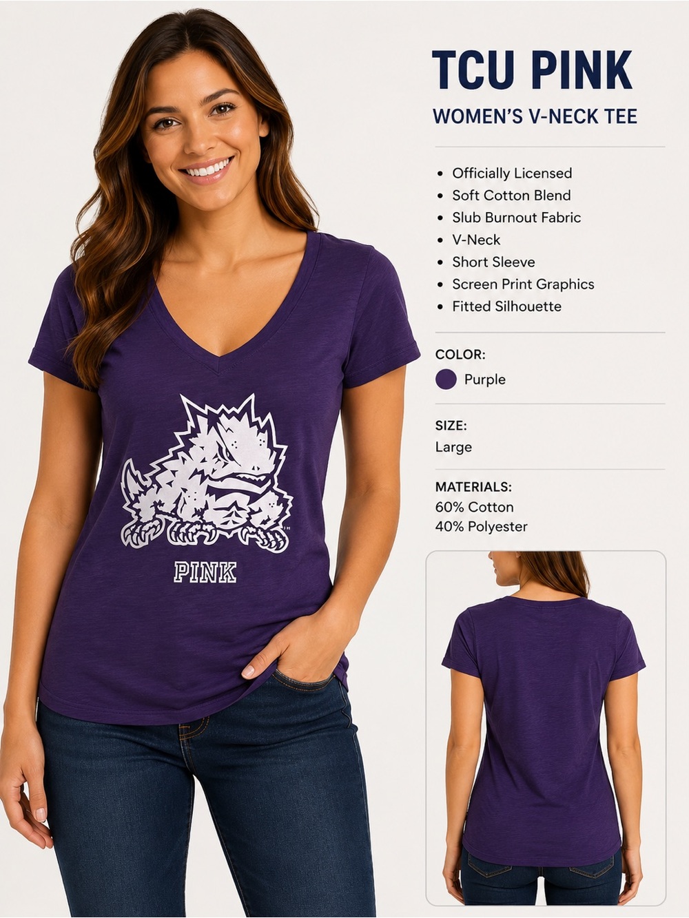 PINK Victoria's Secret Purple V-Neck Tee TCU Horned Frogs